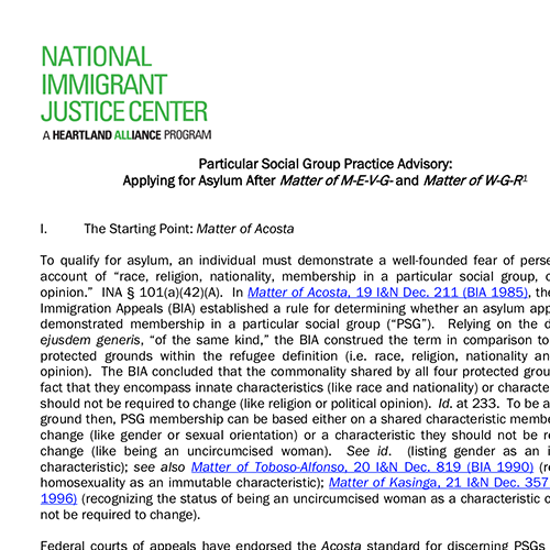 NIJC: Applying for Asylum Particular Social Group Status Advisory