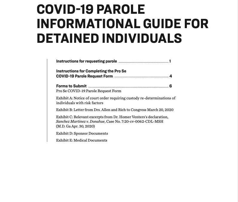 Innovation Law Lab: COVID-19 Parole Info Guide For Detained Individuals