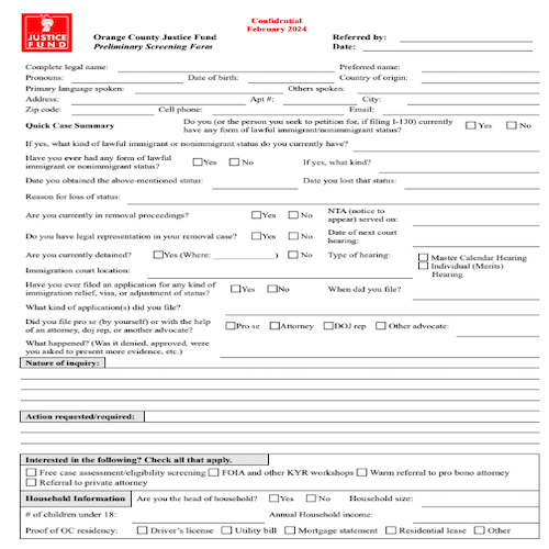 OCJF: Preliminary Screening Form