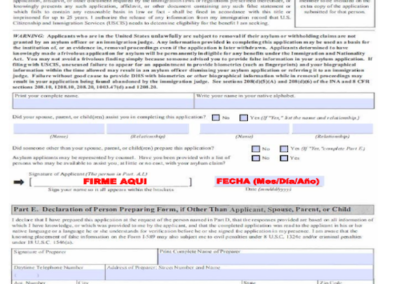 Esperanza: Ejemplo de i-589 Firmas & Fechas