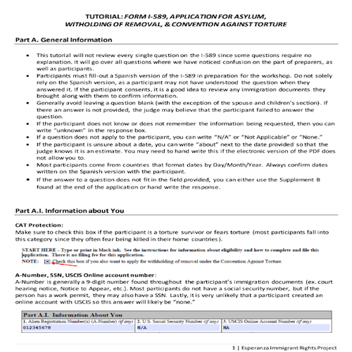 Esperanza: Tutorial Application for Asylum