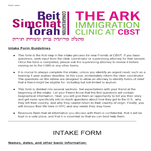 Ark Immigration Clinic at CBST: Intake Form