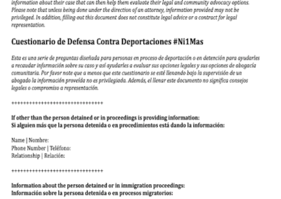 #Not1More Campaign: Deportation Defense Questionnaire