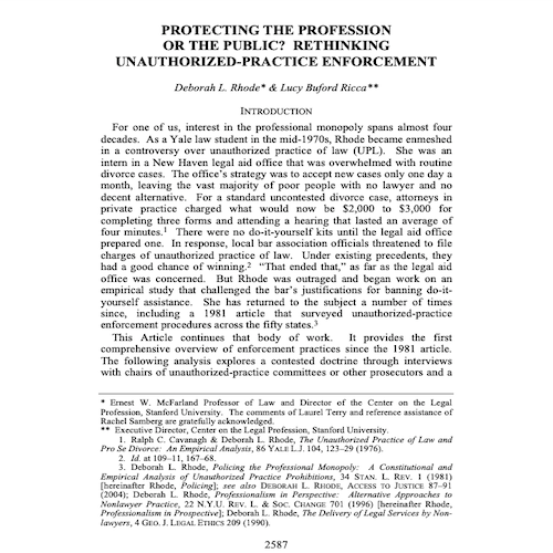 Protecting the Profession or the Public? Rethinking Unauthorized-Practice Enforcement